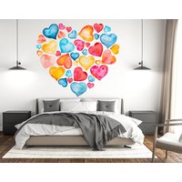 Herz Wanddeko, Aquarell Wandaufkleber Schlafzimmer Wandkunst, Wandsticker, Geschenke, Schlafzimmer, Vinyl, 3642Er von StickersanddecalsArt