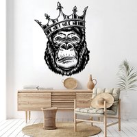 King Gorilla Wandtattoa Tierkrone Wanddeko Wild Safari Africa Wandkunst Aufkleber Design Wandbilder Geschenke Dekoration Vinyl 3471Er von StickersanddecalsArt