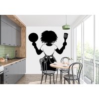 Küchen Wandtattoal Afro Girl Küche Wandkunst Frauen Essen Dekor Kunst Vinyl Wandsticker Restaurant Pizza Mädchen Food Liebhaber 3584Er von StickersanddecalsArt