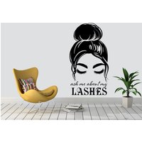 Messy Bun Eyelashes Wanddeko Wimpern Salon Beauty Damen Schöne Aufkleber Braun Geschenk Lash Art Vinyl Decal Makeup Room 3511Er von StickersanddecalsArt