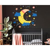 Mond Wandtatto Sterne Wanddeko Kinderzimmer Wandsticker Kunst Vinyl 3210Er von StickersanddecalsArt