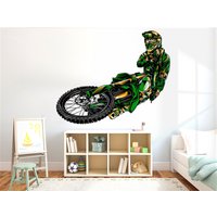 Motocross Wandtattoa Name Farbdeko Space Dirt Bike Aufkleber Personalisiert Motorrad Vinyl Wandsticker 3695Er von StickersanddecalsArt