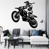 Motorcross-Wand-Dekor Freistil Schlafzimmer Aufkleber Kunst Vinyl Dirt Bike Sport Motorrad Personalisierte Kinder Jungen Teenager Zimmer 3222Er von StickersanddecalsArt