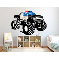 Polizei Custom Name Monster Truck Wandtattoo Auto Aufkleber Personalisiert Fahrzeug Vinyl Wandsticker Jungenzimmer Deko 3260Er von StickersanddecalsArt