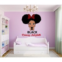Prinzessin Afro Little Girl Minnie Custom Name Wandtattoal Schöne Schönheit Geschenke Sie Vinyl Wandkunst Aufkleber 3849Er von StickersanddecalsArt
