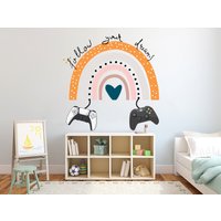 Regenbogen Bogen, Gamer Modern Boho, Controller Wandkunst, Bogen Wandtattoo, Moderne Kinderzimmer Wanddeko 3199Er von StickersanddecalsArt