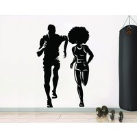 Running Couple Gym Afro American Wandtattoo Fitness Zitate Frauen Workout Art Vinyl Wandsticker Mädchen Motivation Crossfit 3551Er von StickersanddecalsArt
