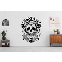 Totenkopf Wandtattoal Wanddeko Rose Wandsticker Mond Wandkunst Vinyl 3702Er von StickersanddecalsArt