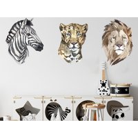 Aquarell Dschungel Trio Wandsticker Pack, Wandsticker, Safari Dschungelzimmer Dekor, Zebra von Stickerscape
