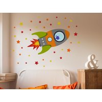 Orange Fliegende Rakete Wandaufkleber, Rocket Raketen Weltraum Themen Kinderzimmer Orange Fliegende Rakete Wandaufkleber, Rocket Raketen Weltraum Themen Kinderzimmer von Stickerscape