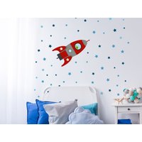Rocket Wandaufkleber, Rote Rakete Wandsticker, Wandtattoo, Weltraum Aufkleber, Kinderzimmer Rocket Wandaufkleber, Rote Rakete Wandsticker, Wandtattoo, Weltraum Aufkleber, Kinderzimmer von Stickerscape