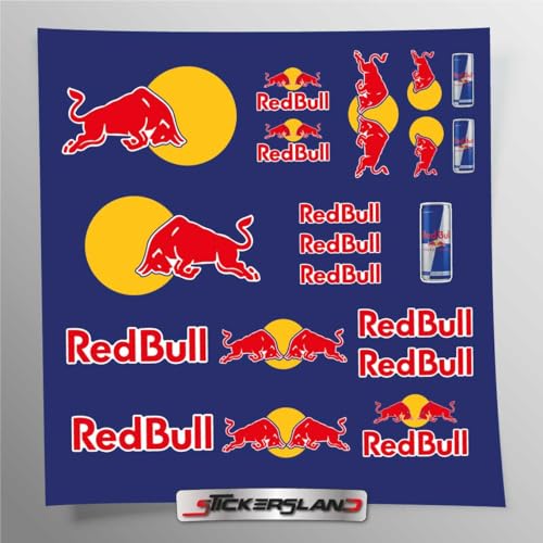 Aufkleber-Set kompatibel mit Red Bull Helm Sponsor | Aufkleber für Motorrad Rahmen Verkleidung | Vinyl Aufkleber Einfache Anwendung UV-Druck | Stickersland® (Blau) von Stickersland