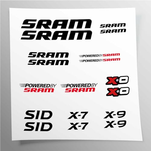 Aufkleber-Set kompatibel mit SRAM Rahmen MTB Mountainbike und Helm | Basis Vinyl transparent einfache Anwendung UV-Druck | Stickersland® (schwarz) von Stickersland