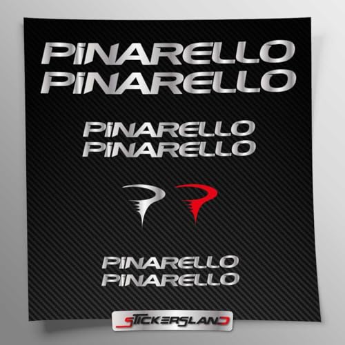 Stickersland® Aufkleber-Set kompatibel mit Rahmen Pinarello MTB Mountainbike und Helm | Aufkleber-Aufkleber mit Logos | Stickersland® (Silber glänzend metallisch) von Stickersland