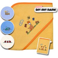 Kapuzenhandtuch Baby Mit Name | 80 X cm Set Waschlappen Personalisiert Kapuzenbadetuch Namen Bestickt Handtuch Set von SticklingDE