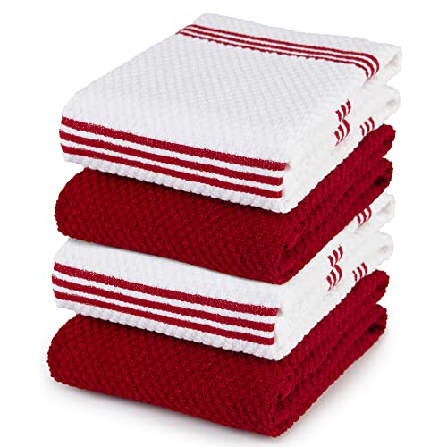 Sticky Toffee 100% Baumwolle Frottier Geschirrtücher, 4er Set Geschirrtücher | 40,6 x 71 cm | Rot | Weiche saugfähige Restaurant-Bar-Glas-küchentücher von Sticky Toffee