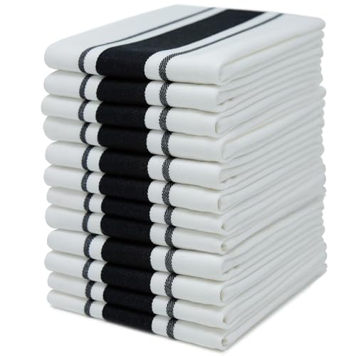 Sticky Toffee 100% Baumwolle Geschirrtücher, 12-er Packung Küchentücher | 50 x 70 cm | schwarz | Absorbent Restaurant Bar Glasküchentücher von Sticky Toffee