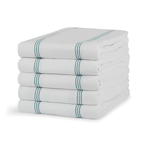 Sticky Toffee 100% Baumwolle Geschirrtücher, Mehrfarbige Herringbone 5 Packung von Küchentüchern | 50 x 70 cm | Blaugrün | Absorbent Restaurant Bar Glasküchentücher von Sticky Toffee