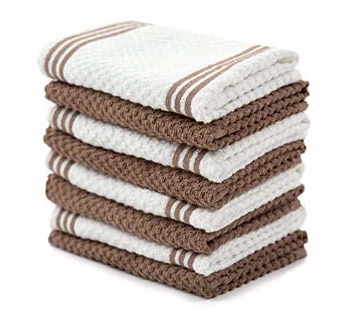 Sticky Toffee Baumwoll Geschirrtücher 8er-Set, Braun & Weiß Geschirrtücher 30,5 x 30,5 cm, Wiederverwendbare und Saugfähige Geschirrtücher zum Reinigen oder Trocknen, Oeko-Tex-Baumwolle von Sticky Toffee
