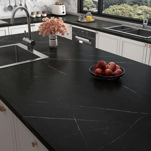 Stickyart Küchenfolie Selbstklebend Marmor Schwarz 60cmX400cm Arbeitsplatte Folie Möbelfolie Selbstklebende Deko-Folie Dick Marmorfolie Schrankfolien Küchenplatte Tapete Für Wand Badezimmer Küchen von Stickyart
