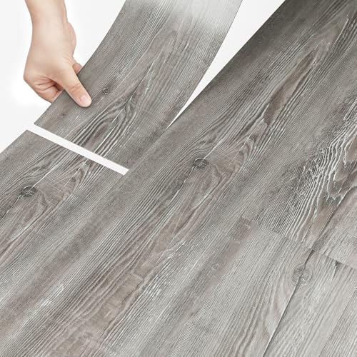 Stickyart PVC Bodenbelag Holzoptik Meterware Dunkelgrau 90cmX15cm 18 Planken Vinylboden Selbstklebend Bodenfliesen Rutschfest Balkon Bodenbelag PVC Vinylboden Für Bad Wohnzimmer Wohnbereich Innen von Stickyart