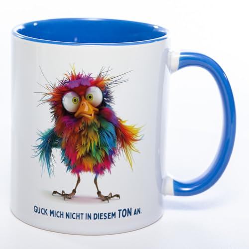 StickyWorrld exclusive Kaffeetasse mit lustigem Vogel "Guck mich nicht in diesem Ton an" - 330 ml Keramik (blau) von Stickyworld