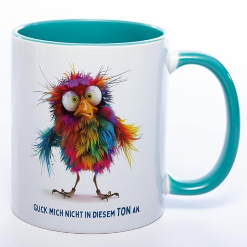 StickyWorrld exclusive Kaffeetasse mit lustigem Vogel "Guck mich nicht in diesem Ton an" - 330 ml Keramik (petrol) von Stickyworld