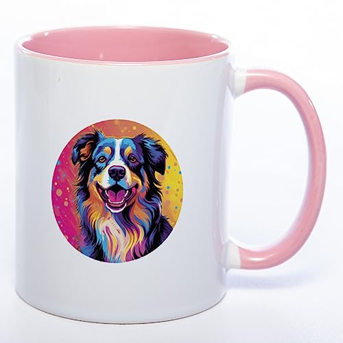 Stickyworld Exclusive Kaffeetasse Mug Art Australian Shepherd (pink) 330 ml Keramik Tasse von Stickyworld