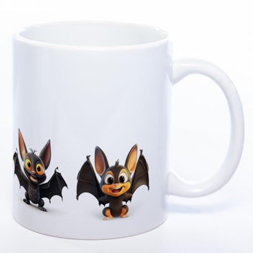 Stickyworld Exclusive Kaffeetasse mit süßen Fledermäusen 330 ml Keramik (weiß) von Stickyworld