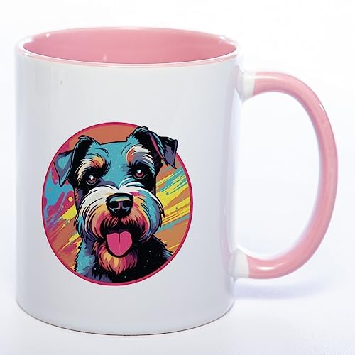 Stickyworld Kaffeetasse Exclusive Mug Art Tasse mit Schnauzer Motiv - (pink) 330 ml Keramik von Stickyworld