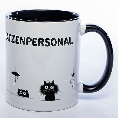 Stickyworld Kaffeetasse mit Katzenmotiv Trinknapf für Katzenpersonal 330ml Keramik (schwarz) von Stickyworld