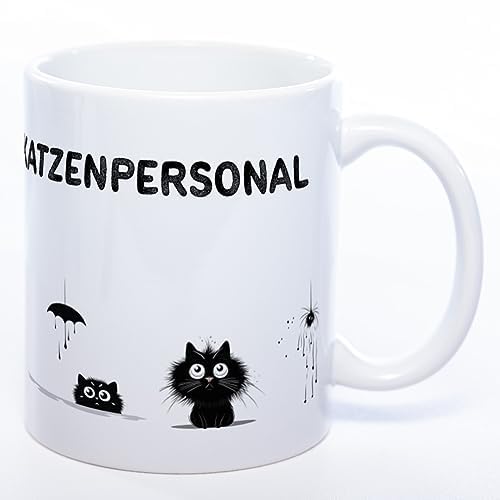 Stickyworld Kaffeetasse mit Katzenmotiv Trinknapf für Katzenpersonal 330ml Keramik (weiß) von Stickyworld