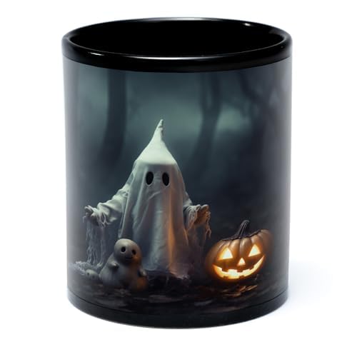 Stickyworld exclusive Halloween Kaffeetasse 330 ml Keramik (2 Gespenster, Kürbis) von Stickyworld