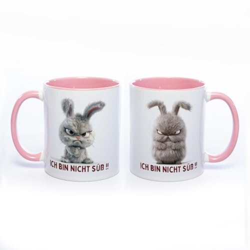 Stickyworld exclusive Kaffeetasse mit Hase und Spruch: Ich bin nicht süß!! 330 ml Keramik (pink) von Stickyworld