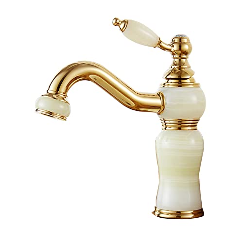 Wasserhahn Bad Waschtischarmatur Retro Antik Stil 360°Drehbar Messing Einhebelmischer Mischbatterie Mit Kaltes Und Heißes Wasser Vorhanden, Waschbecken Armatur, Gold von Sticque