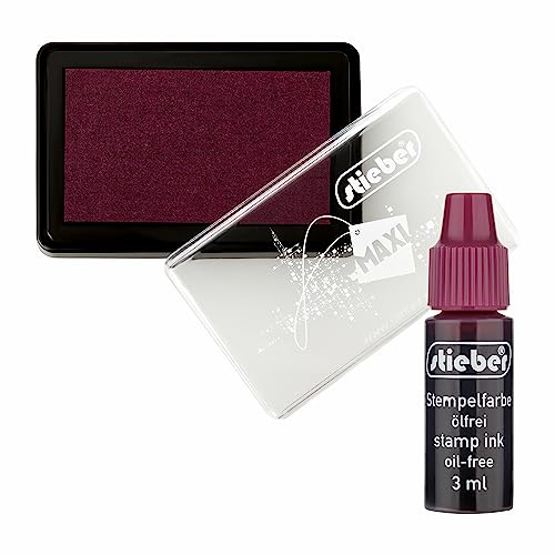 Stieber® Stempelkissen Maxi Tupfkissen Gehäuse ca. 92x61 mm, Fasermaß ca. 75x43 mm *Bitte Farbe/Ausführung wählen!* mit 3 ml Nachtränkfarbe (Filz Bordeaux +Farbe) von Stieber