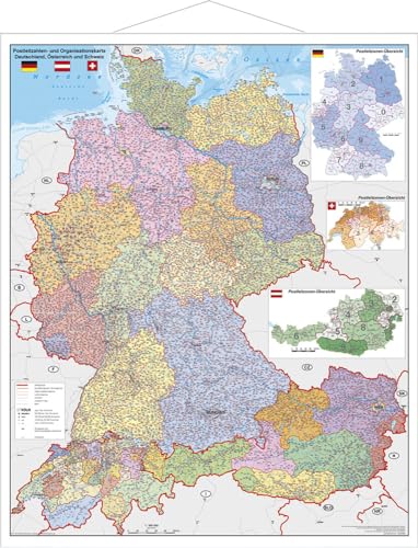 Deutschland-Österreich-Schweiz Postleitzahlen- und Organisationskarte mit Metallbeleistung: Wandkarte mit Metallbeleistung NEUE AUFLAGE von Stiefel
