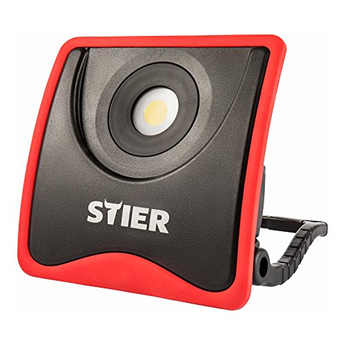 STIER Akku COB LED Baustrahler, 2200 Lumen, starker 7800 mAh Akku, flexibler Standfuß, Aluminiumgehäuse, Akku Strahler, Arbeitsleuchte, inkl. Netzteil von STIER