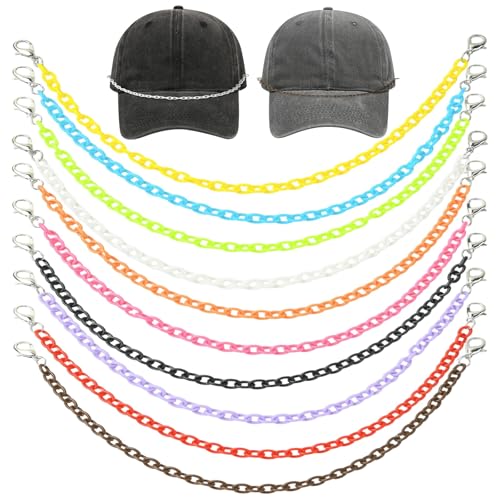 Stiesy 10 Stück Acryl-Kabel-Hut-Ketten, 10 Farben, gemischte Pastell-Gothic-Ketten mit Karabinerverschlüssen, 290 mm, für Trucker-Hut, Baseballkappe, Eimer, Hut, Punk-Zubehör von Stiesy