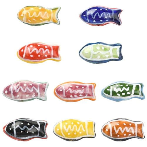 Stiesy 10 Stück Famille Rose Porzellan-Perlen im antiken Stil, Fisch-Keramik-Abstandshalter für chinesische Knoten, Makramee, Schmuckherstellungszubehör von Stiesy