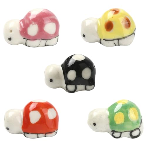Stiesy 10 Stück handgefertigte Schildkröten-Porzellan-Perlen, 5 Farben, Ozean-Tierform, bedruckte Keramik-Abstandshalter für DIY-Schmuck, Handwerk, Bohemian-Stil, Zubehör, 2 mm Loch von Stiesy