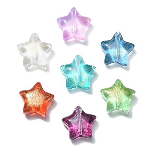 "Stiesy 100 Stück gemischte farbige Sternperlen, kleine Pentagramm, handgefertigte Lampwork-Perlen, transparente Abstandsglasperlen für Schmuck, DIY, Basteln, Armbandherstellung von Stiesy