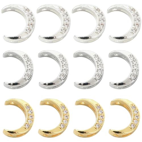 Stiesy 12 Stück Messing Zirkonia Mondperlen Halbmond Rahmen Spacer Perlen mit Doppelloch für Armbänder DIY Schmuckherstellung Boho Charm Supplies von Stiesy