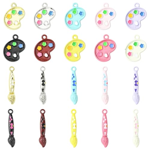 Stiesy 20 Stück Palette Emaille Charms Pinsel Charm Bulk Maler Künstler Charm Bulk Paint Pen Schmuckanhänger für Schmuckherstellung Handwerk Armbänder Halsketten DIY Geschenke von Stiesy