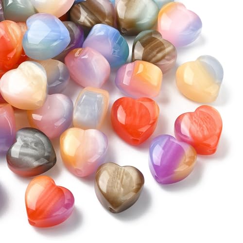 Stiesy 40 Stück Valentinstags-Herz-Perlen, Glitzerpulver, Mini-Größe, Liebe, Herzform, Harz, Bastelperlen, Zubehör für Halsketten, Ohrringe, Armbänder von Stiesy