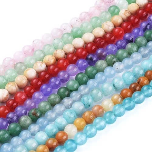 Stiesy 450 Stück gemischte natürliche Edelsteinperlen, 8 mm, runde Steinperlen, Rosenquarz, Topas, Jade, gefärbt, weiß, Jade, grüner Jaspis, Kristallperlen, Stränge für Schmuckherstellung, DIY, von Stiesy