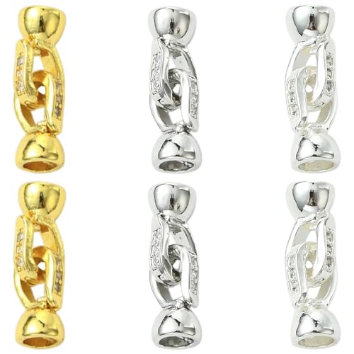 Stiesy Faltverschlüsse mit Zirkonia, Zinklegierung, Mikro-Pavé-Fassung, CZ-Stein, Schmuck-Endverschlüsse für selbstgemachte Halsketten, Armbänder, Basteln, 6 Stück von Stiesy