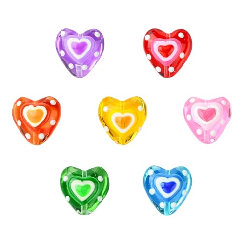 Stiesy Handgefertigte Herz-Perlen, 7 Stile, gemischte Farben, Herzform, Glasabstandhalter, lose Perlen für DIY-Armbänder, Halsketten, Ohrringe, Schmuckherstellung, Bastelbedarf, 14 Stück von Stiesy
