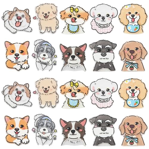 Stiesy Niedliche Hunde-Cabochons aus Acryl, 10 Stile, Kawaii, Tiere, doppelte flache Rückseite, kein Loch, Perlen für DIY, Basteln, Brosche, Haarspange, Kleidung, Dekoration, 20 Stück von Stiesy