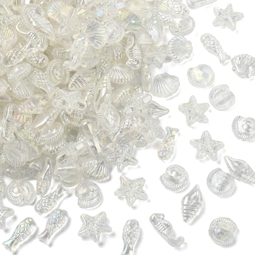 Stiesy Ozean-Serie Acrylperlen, transparent, AB-beschichtet, Meerestierformen, Abstandshalter, lose Perlen, Großpackung für Marine-Themen-Armbänder, 500 Stück von Stiesy